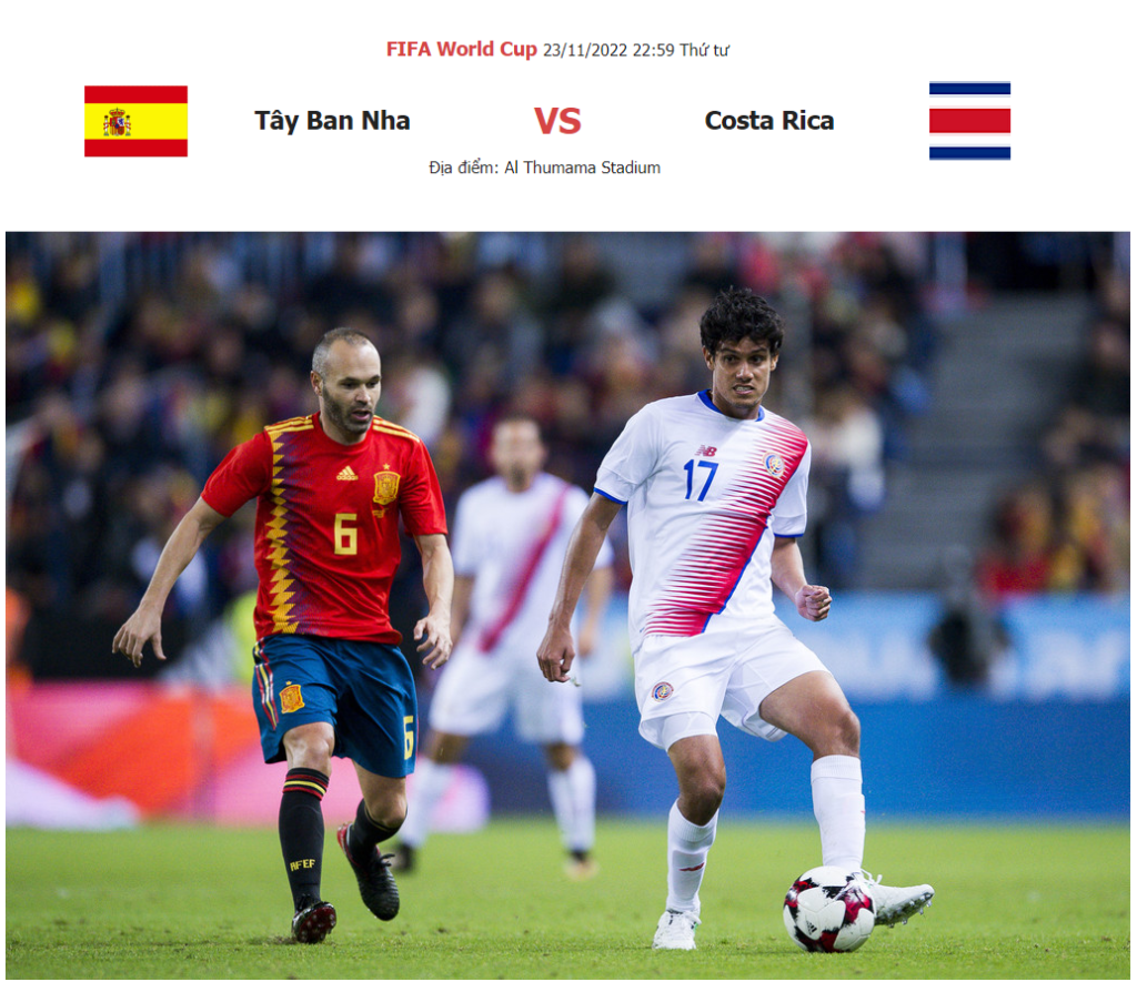 Thong tin  tran dau Tay Ban Nha vs Costa Rica